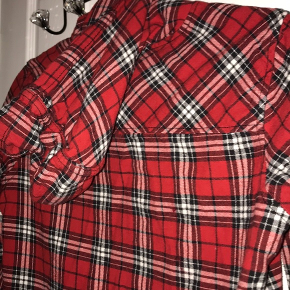Red Plaid Shirt with Hood - Picture 3 of 4